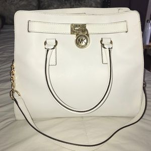 Michael Kors Hamilton white leather tote