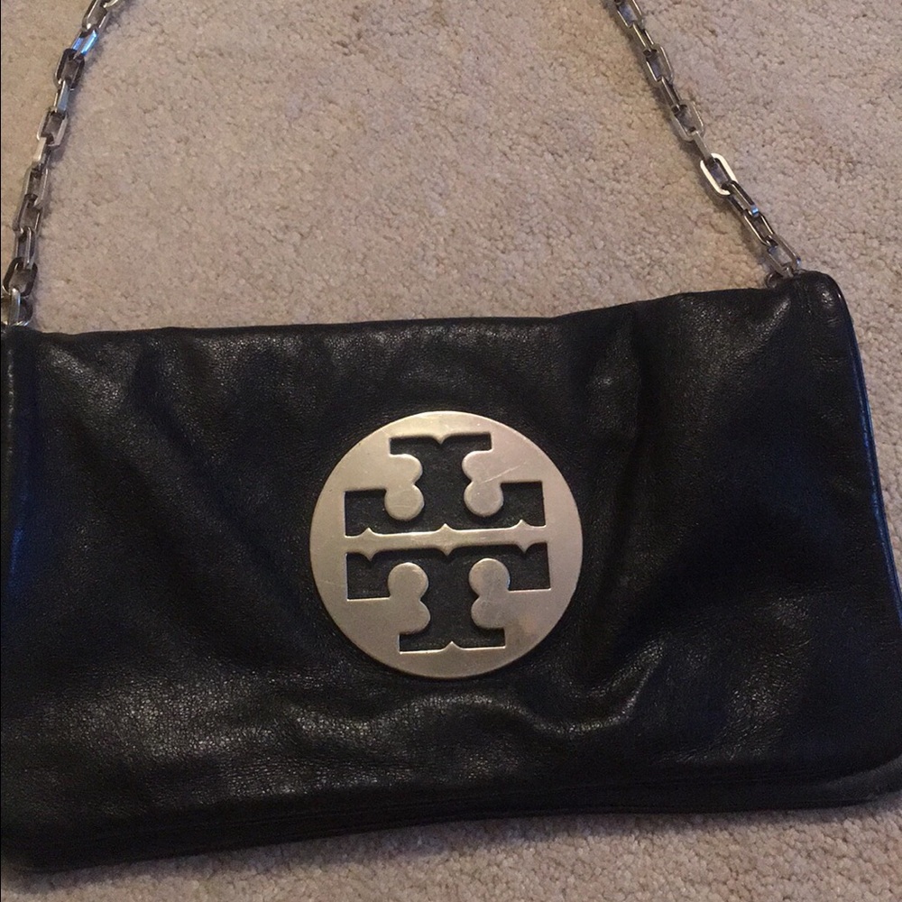 Tory Burch black leather fold over purse!