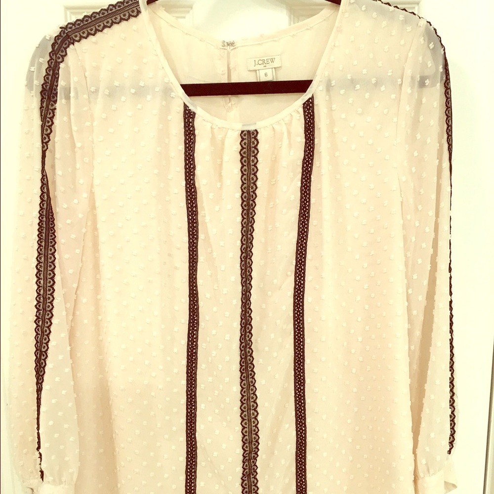 J. Crew blouse cream with black lace detail