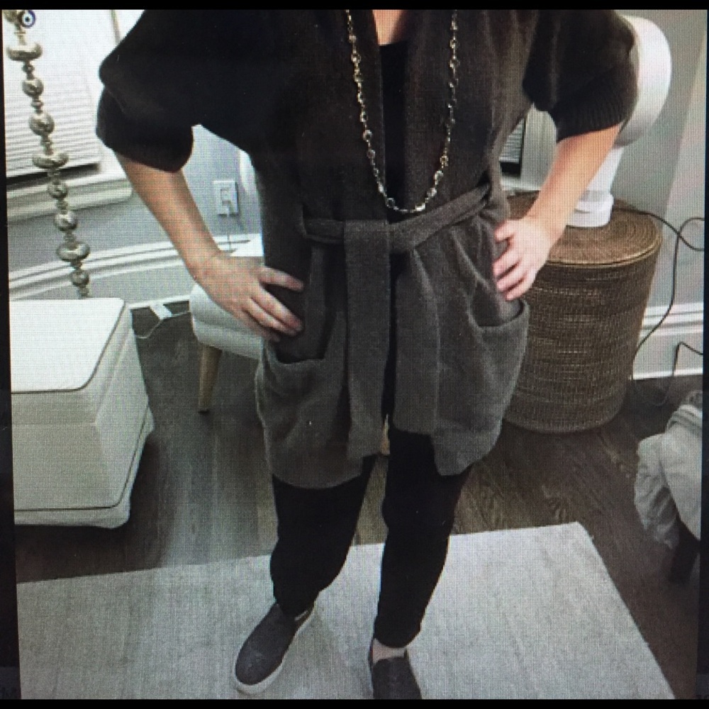Vince belted 3/4 sleeve cardigan with pockets