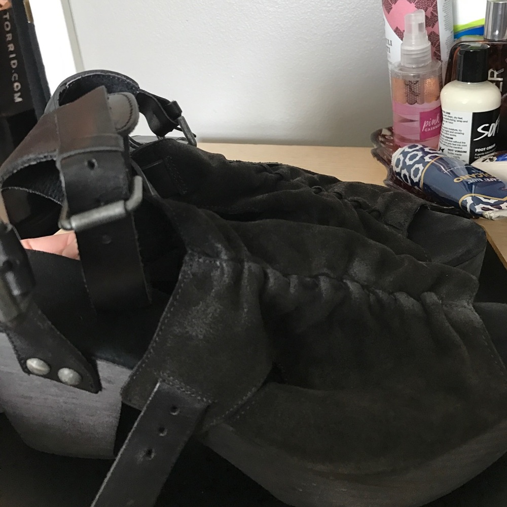 Suede double buckle wedges from free people