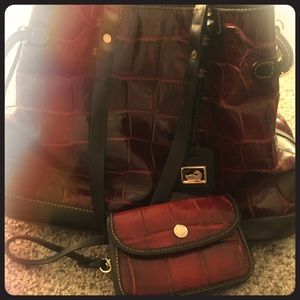 Dark red medium sized purse and small wristlet