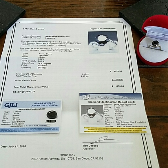 Beautiful natural Black Diamond Sterling silver - Picture 1 of 3