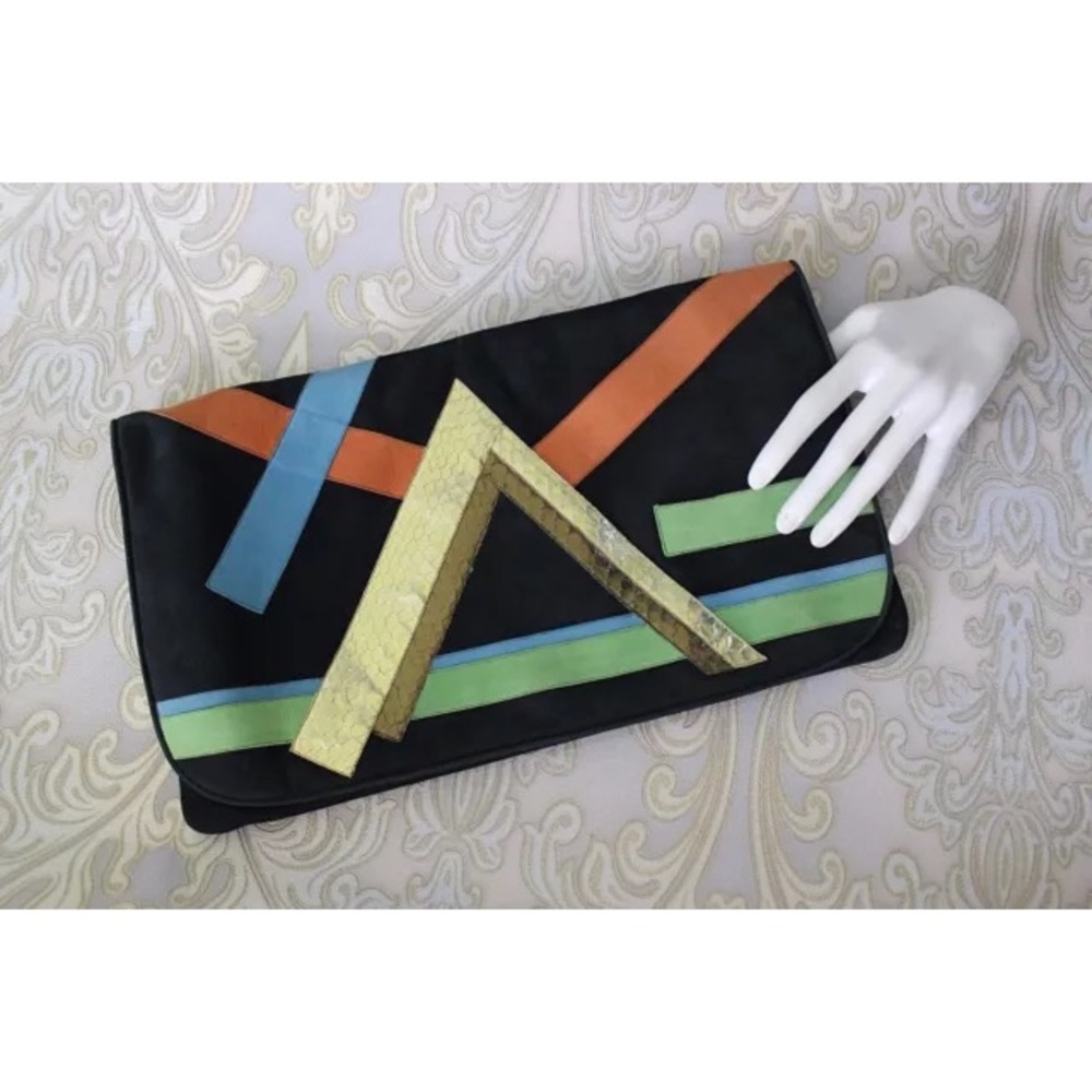 VTG 80s BELTRAMI Suede Abstract Clutch Purse