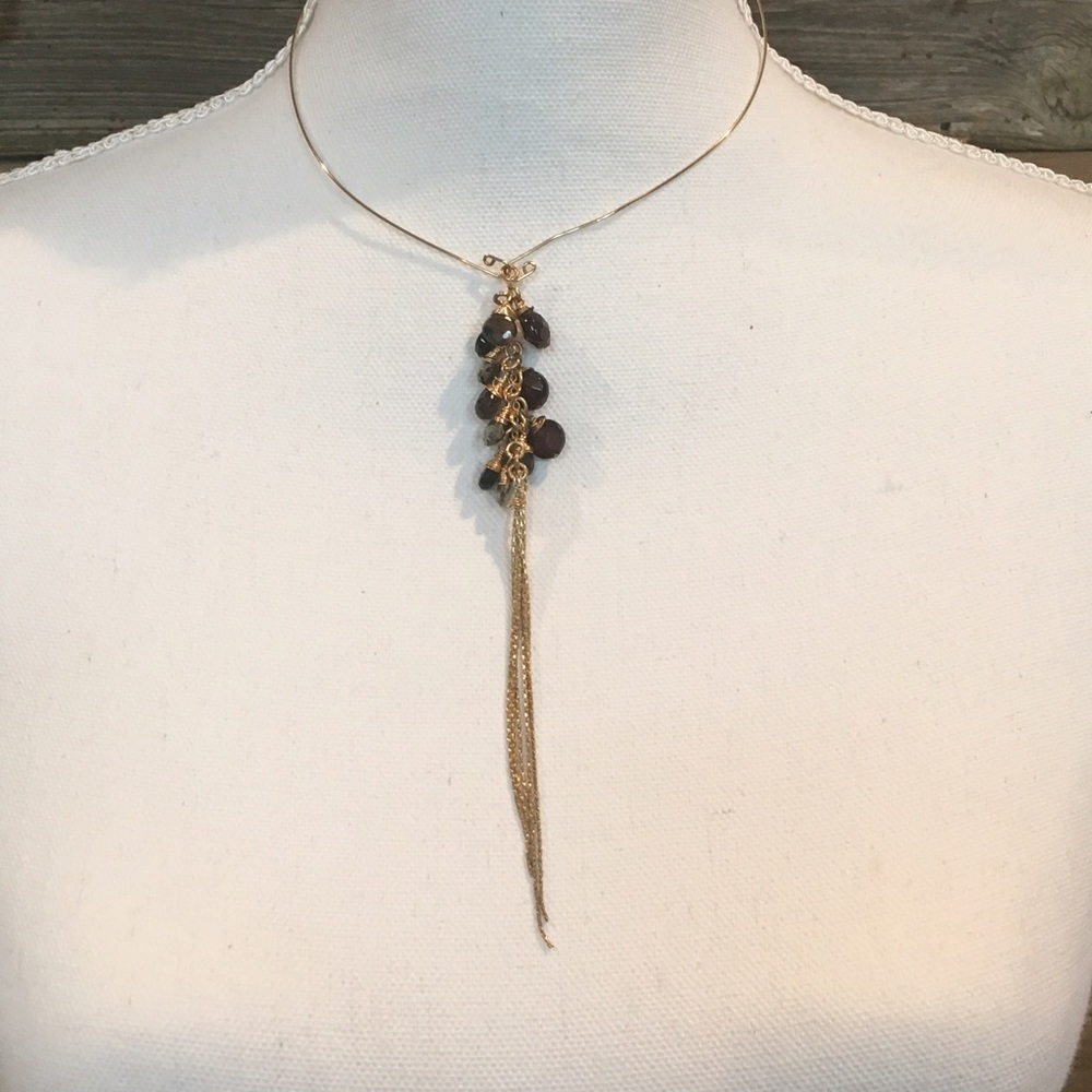 Gold choker lariat style necklace