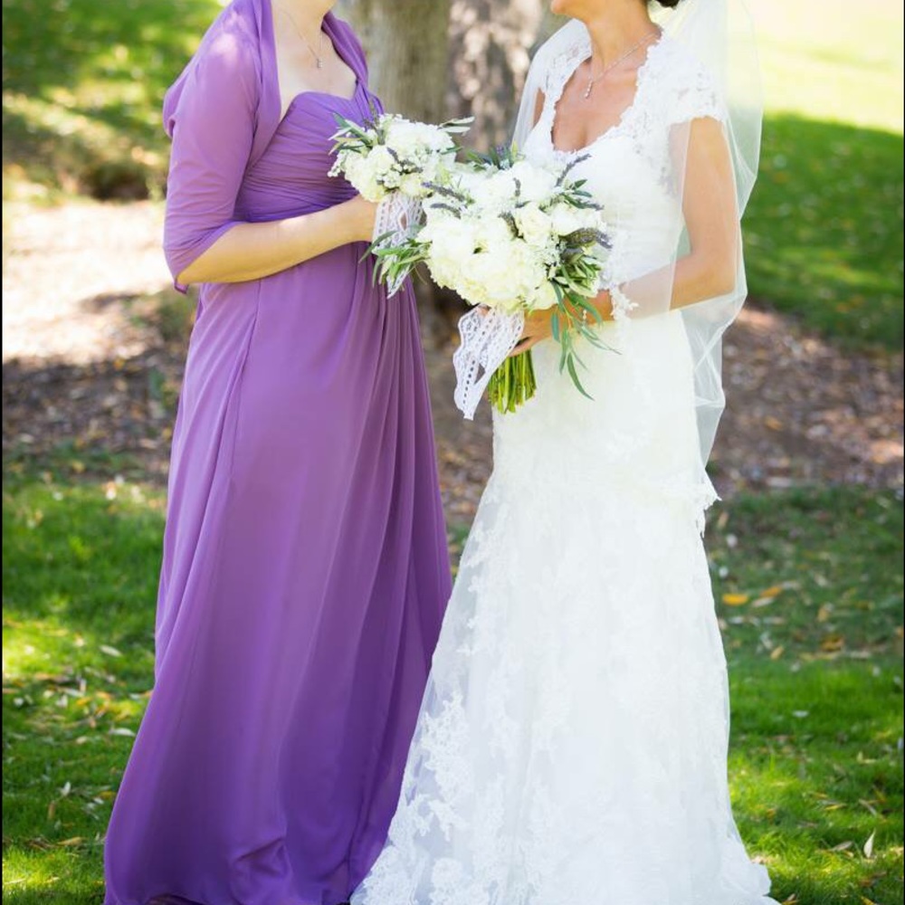 Wisteria (color) bridesmaid dress and bolero