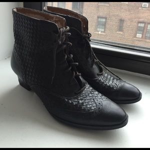 Vintage Black woven leather ankle boots