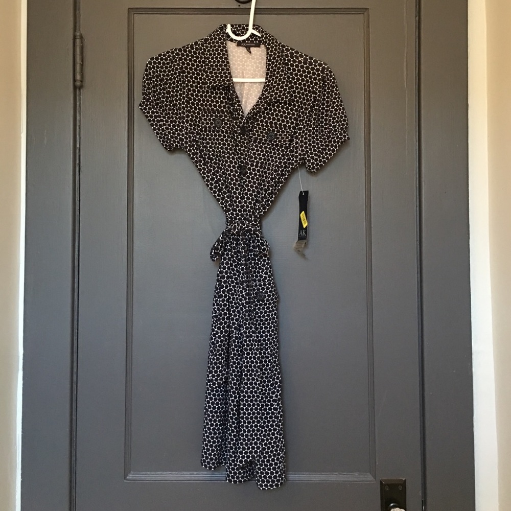 Anne Klein navy blue polka dot dress