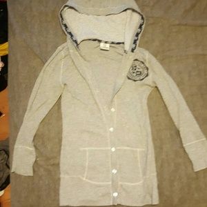 PINK grey button up 3/4 length cardigan