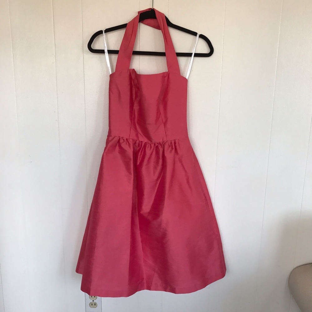 Pink halter bridesmaid dress