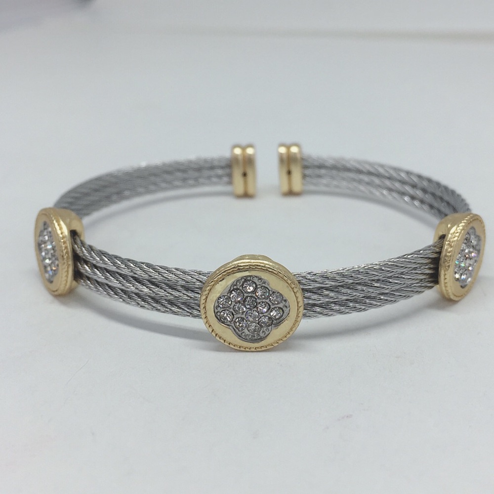 Rhodium/18k Gold Plated Cuff Bracelet - Picture 3 of 8