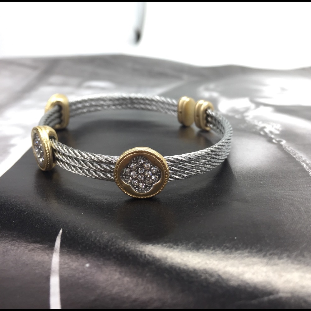 Rhodium/18k Gold Plated Cuff Bracelet - Picture 5 of 8
