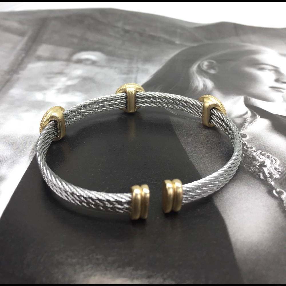 Rhodium/18k Gold Plated Cuff Bracelet - Picture 6 of 8