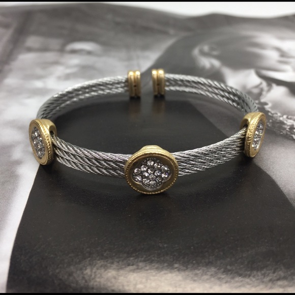 Rhodium/18k Gold Plated Cuff Bracelet - Picture 4 of 8