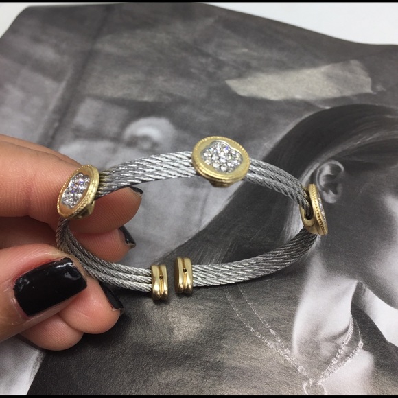 Rhodium/18k Gold Plated Cuff Bracelet - Picture 7 of 8