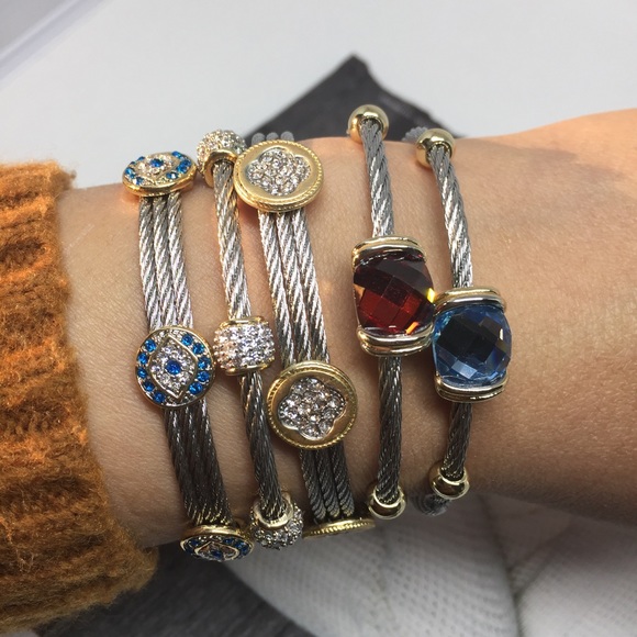 Rhodium/18k Gold Plated Cuff Bracelet - Picture 2 of 8