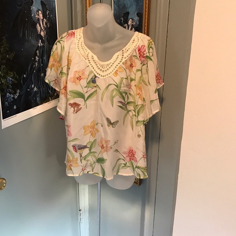 Anthropologie Floreat Butterfly & Bird Blouse