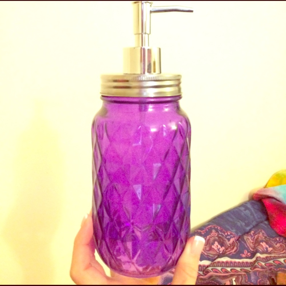 Purple glass soap dispenser bottle!! NEVER USED!