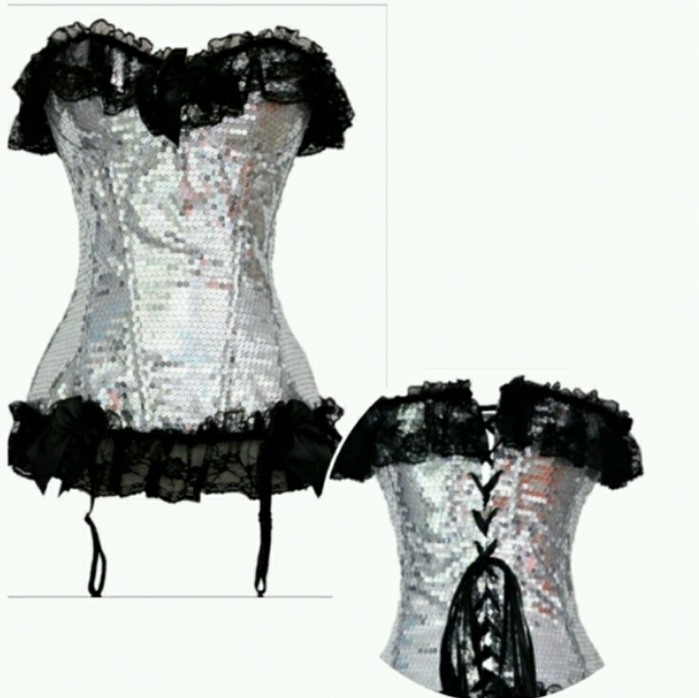 Silver sequins burlesque corset Halloween