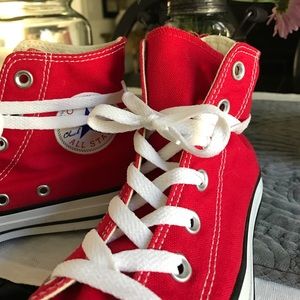 Red high top converse all star