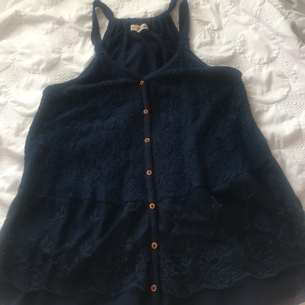 REWIND navy blue with lace racerback blouse