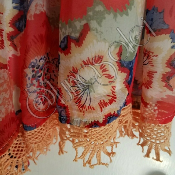 NWT LF S Coral Poppy Crochet Slip Romper - Picture 3 of 5