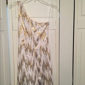 Gold and white one shoulder dress