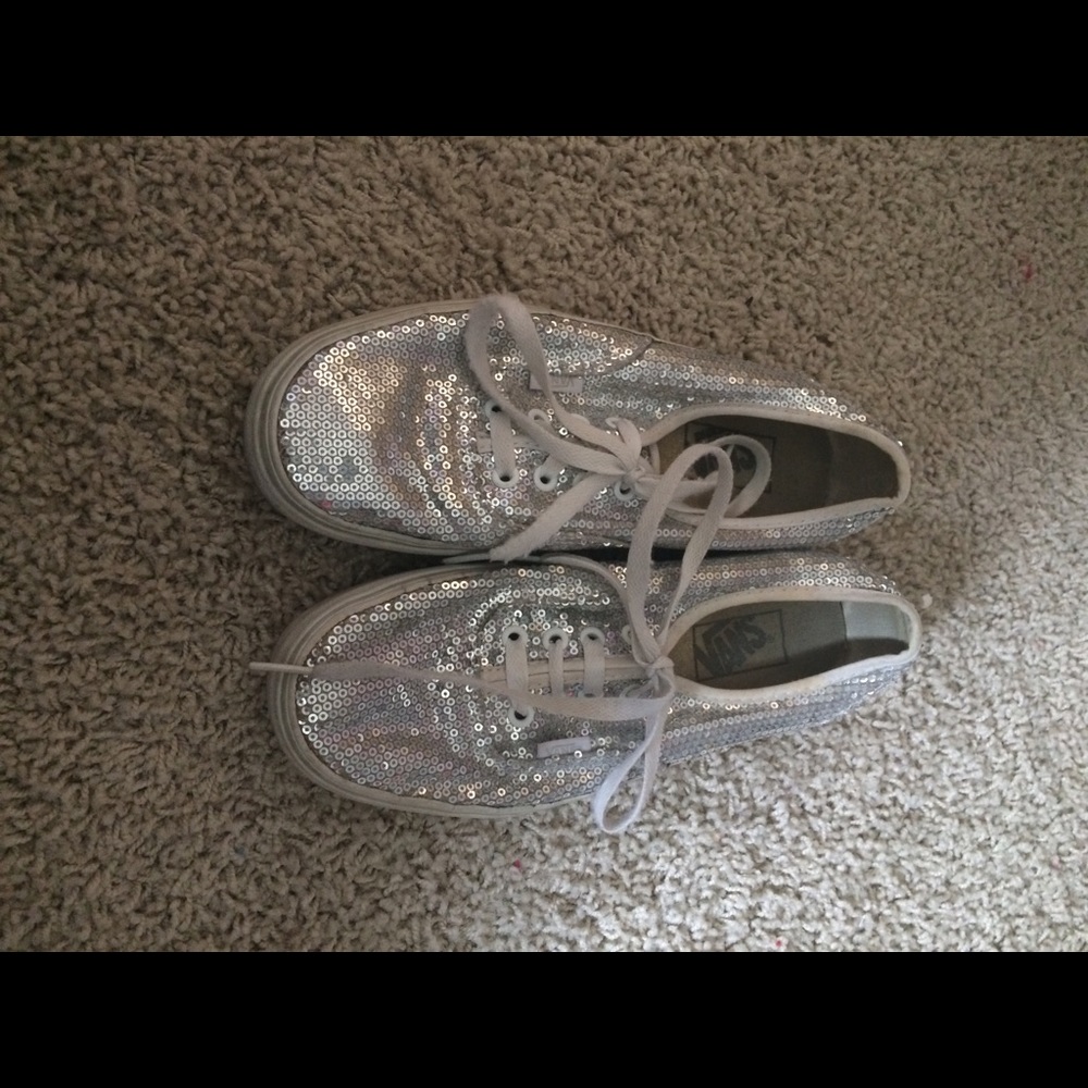 Silver Sequin Vans, Size 7.5