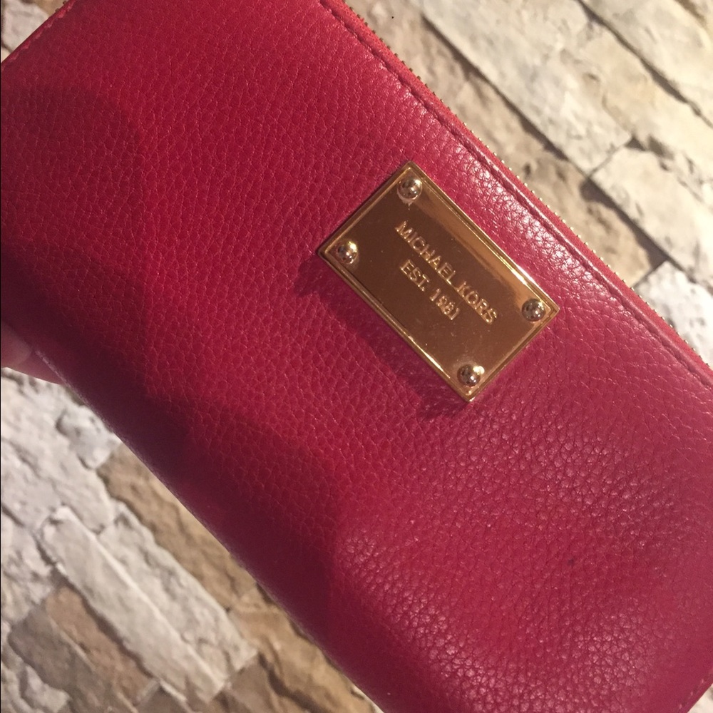 Michael Kors long red leather wallet