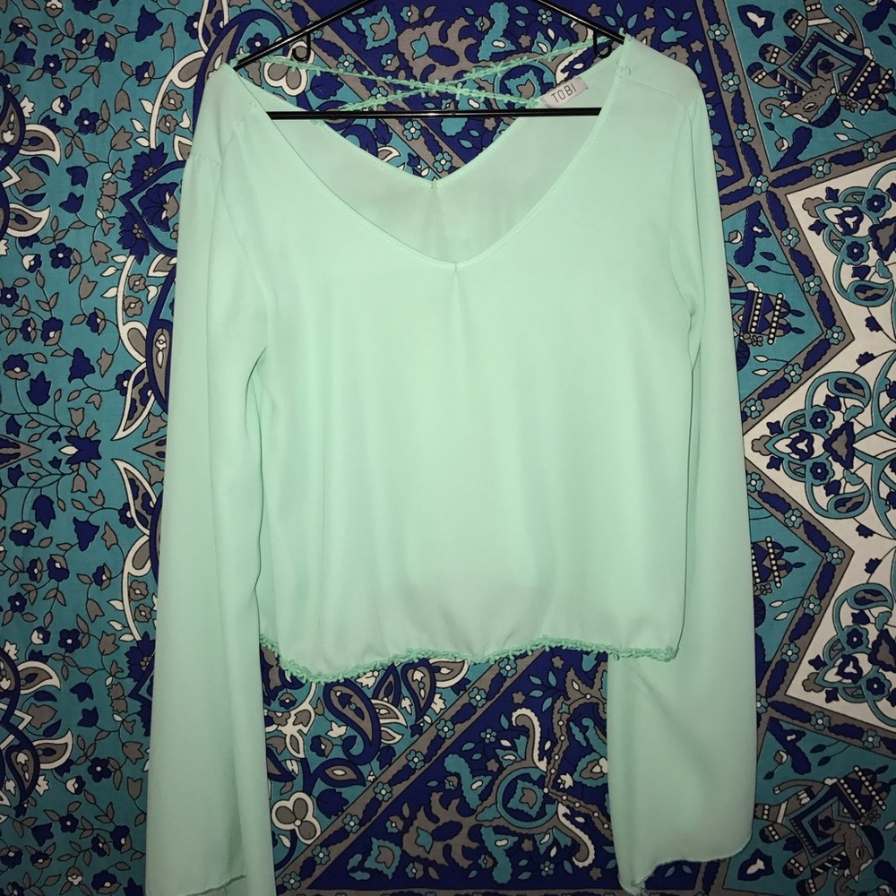 Aqua top with lace detailing