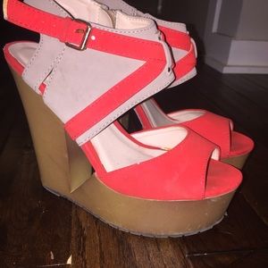 Red and tan wedges from Shoedazzle