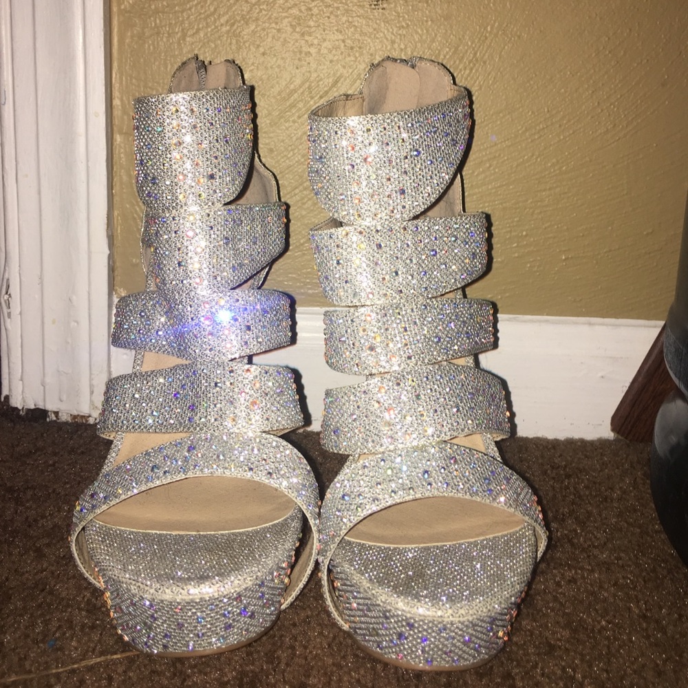 Platform rhinestone open toe hells
