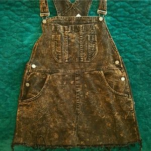 Brown Grunge Distressed Overall Dress