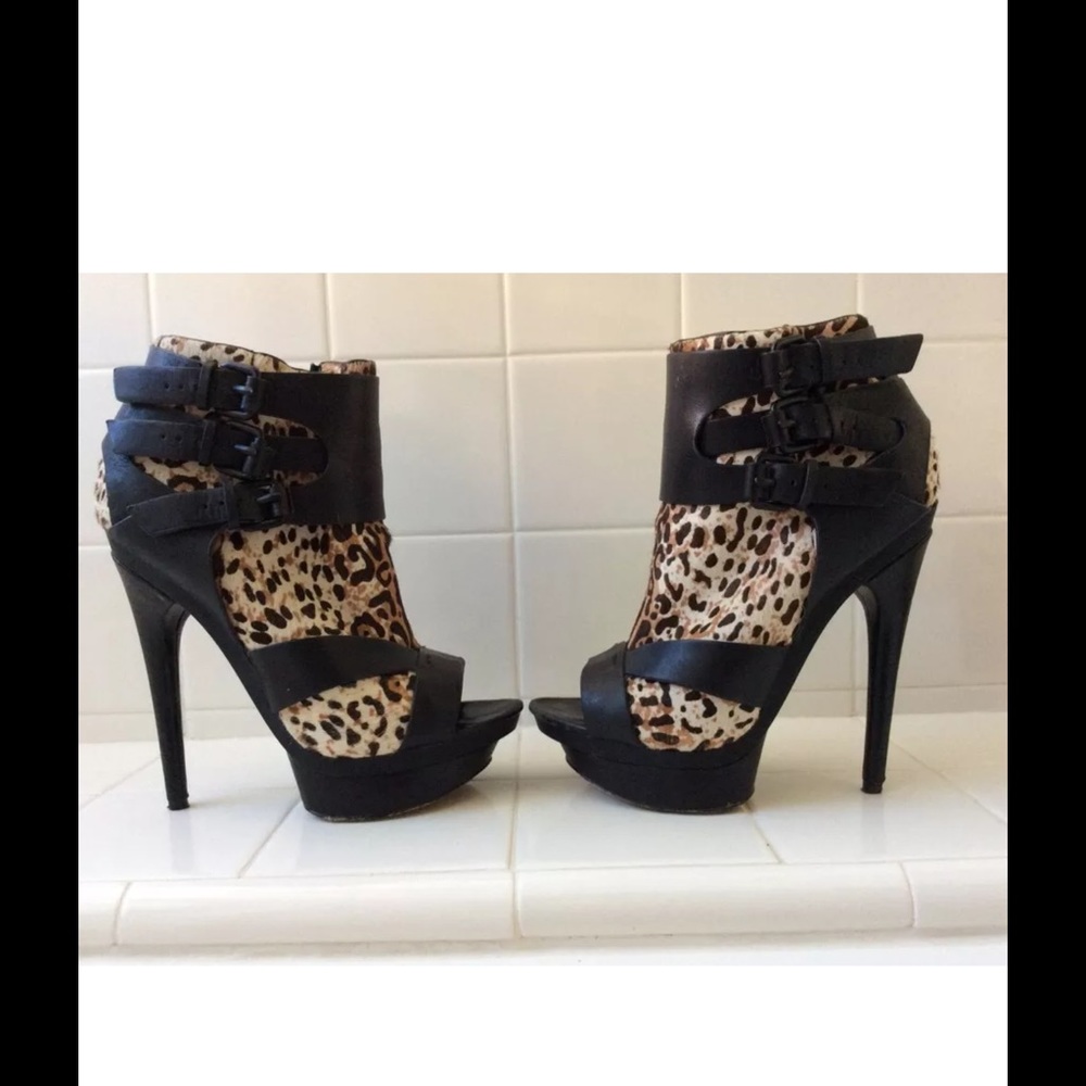 L. A. M. B.  Pony hair leopard booties platform