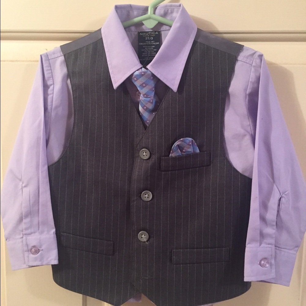 Nautica 3T shirt, tie, vest, and pocket square.