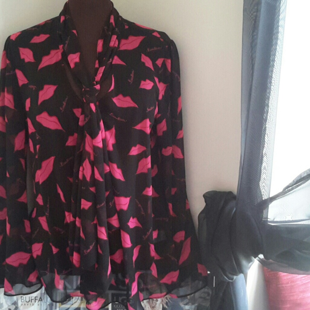 LADIES BLOUSE/DRESS SHIRT BLESS W PINK LIPS L