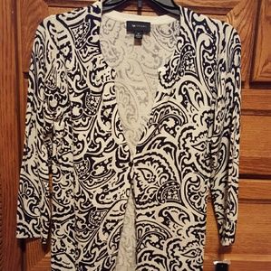 White with black, 3/4 length sleeve cardigan NWT