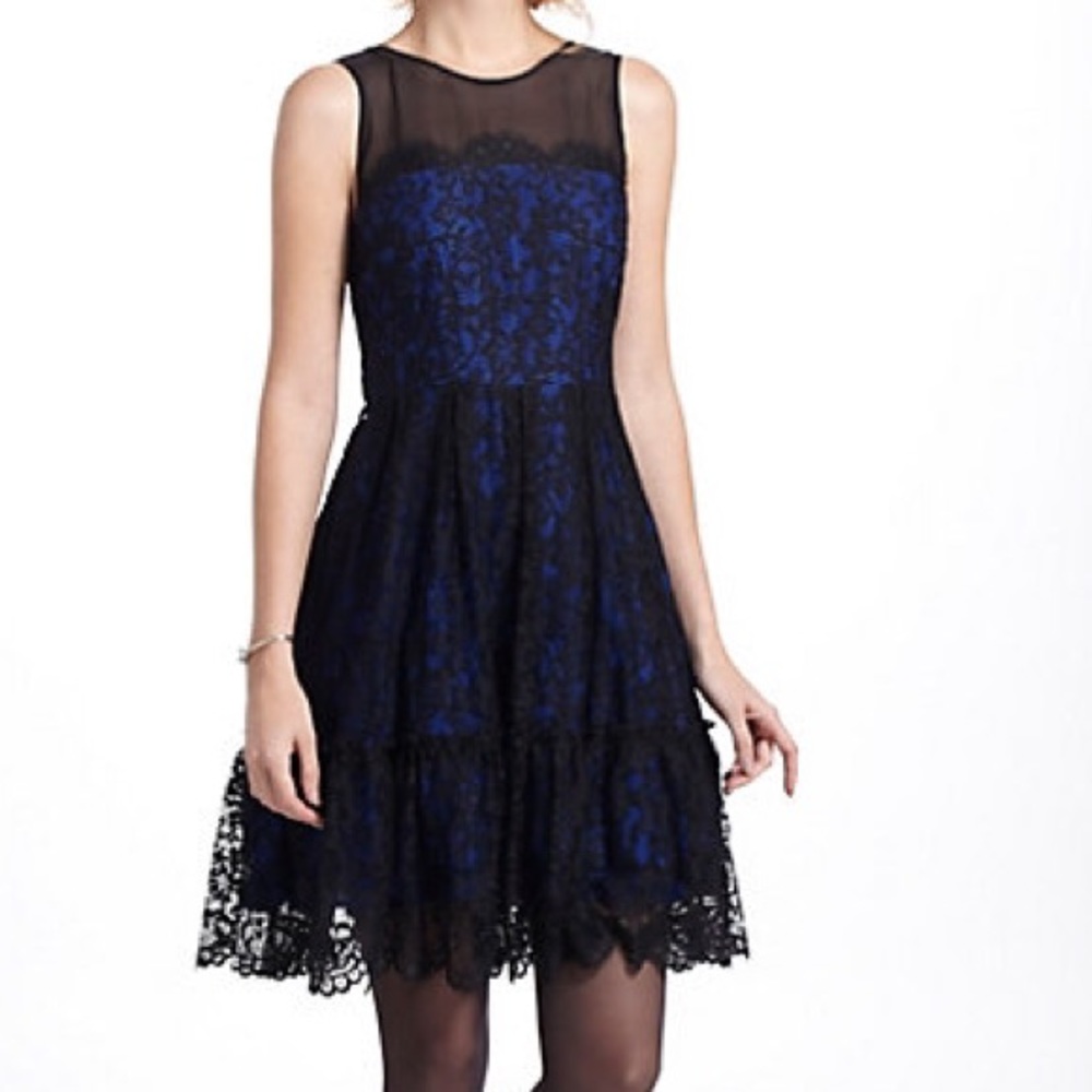 Anthropologie Blue and Black Lace Dress