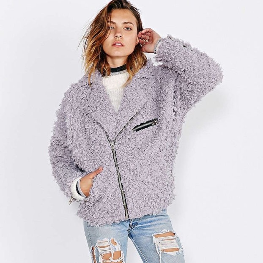 unif x urban outfitter furry moto coat
