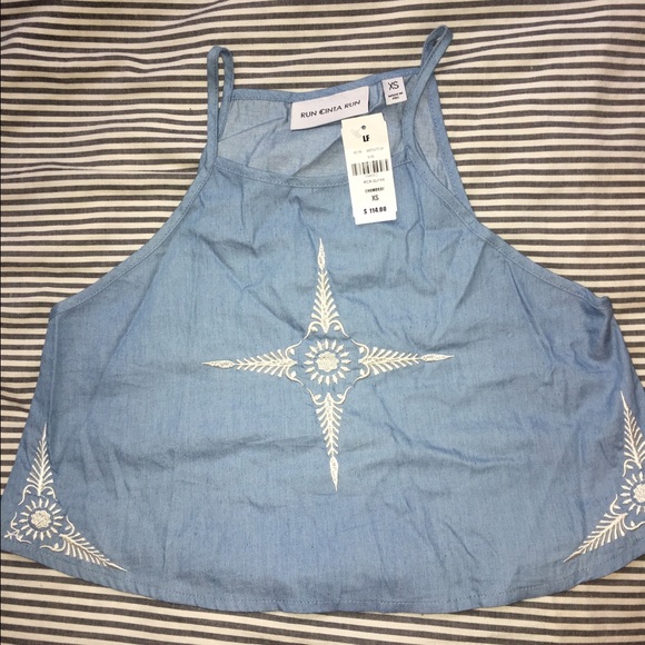 LF Stores Chambray Crop Top - Picture 1 of 2