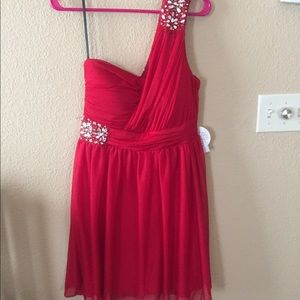 Red One Shoulder Semi-Formal Dress