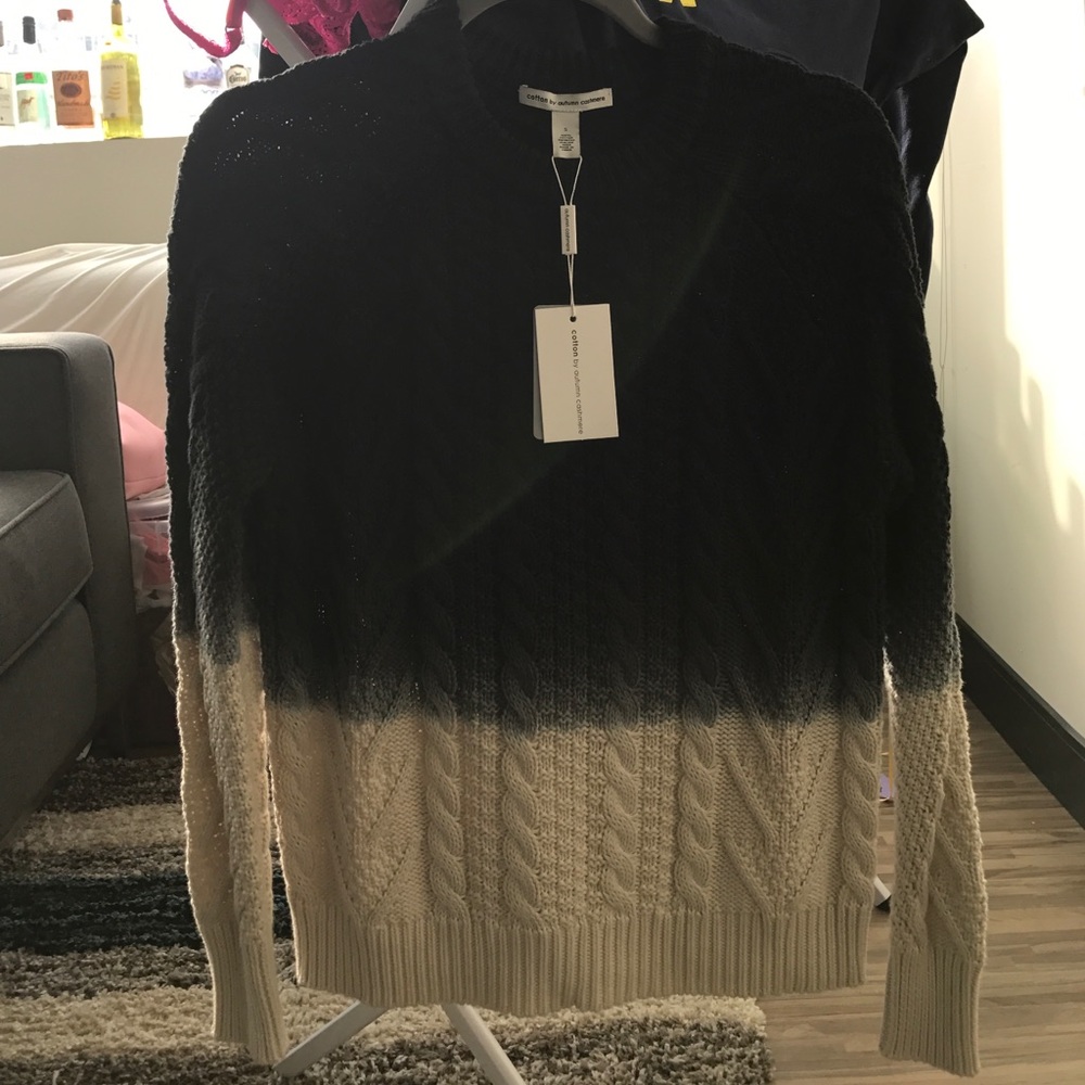 Dip Dye Cable Crewneck Cream/Black Sweater