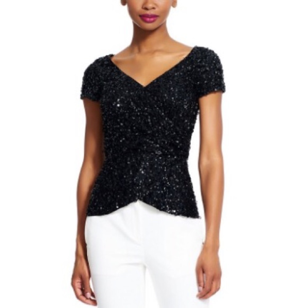 Adrianna Papell Faux Wrap Peplum Top