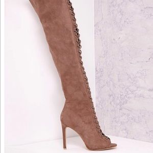 Peep toe tigh high boots