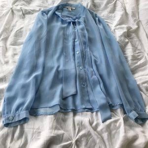Sheer Baby Blue Tie Front Blouse