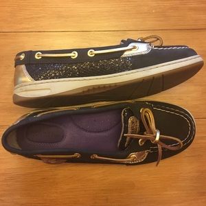 Sperry Firefish Black Glitter and Gold sz 7.5