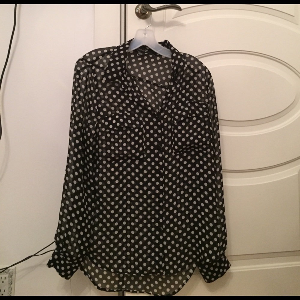 Polka dot sheer button down size Small