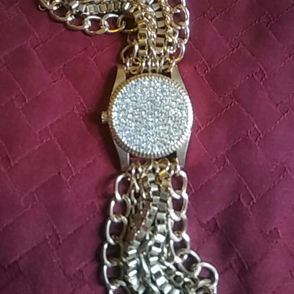 Gold rhinestone bracelet/watch look alike