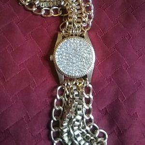 Gold rhinestone bracelet/watch look alike