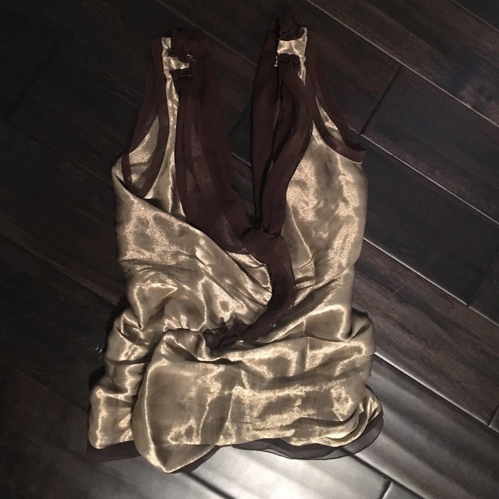 Authentic Prada gold/pewter top with chiffon!